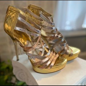 Michael Kors gold and silver high heels, size 9